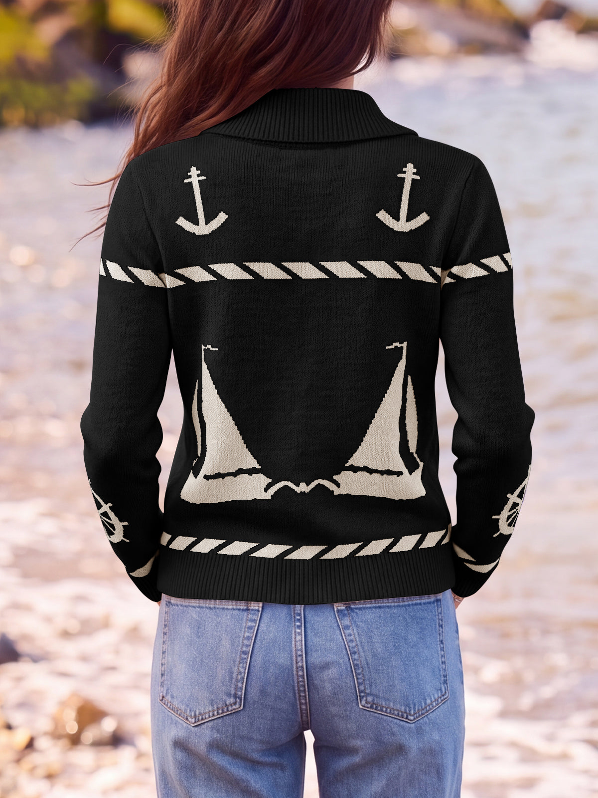 Saodimallsu Womens Zip Up Collared Sweater