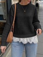 Saodimallsu Womens Lace Patchwork Knit Sweater