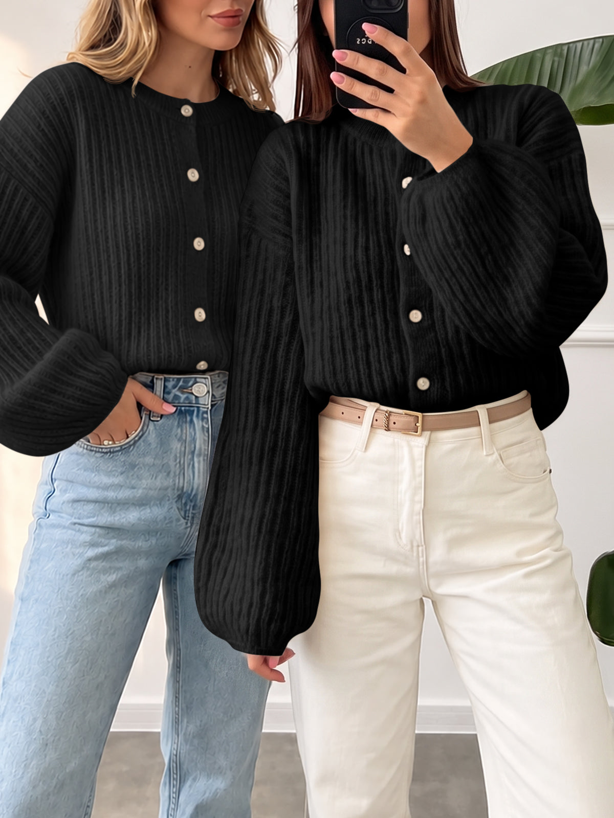 Saodimallsu Womens Lantern Sleeve Button Down Cardigan