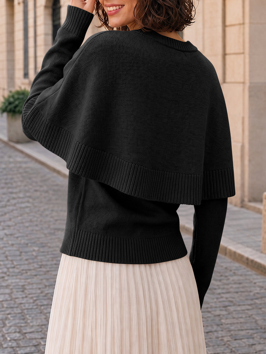 Saodimallsu Womens Poncho Ribbed Knit Sweater