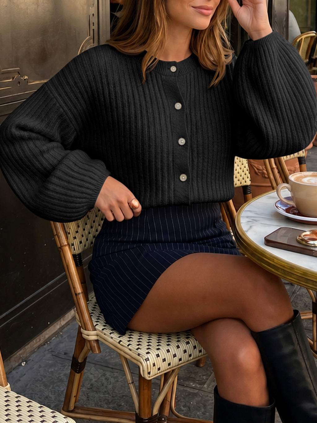 Saodimallsu Womens Lantern Sleeve Button Down Cardigan