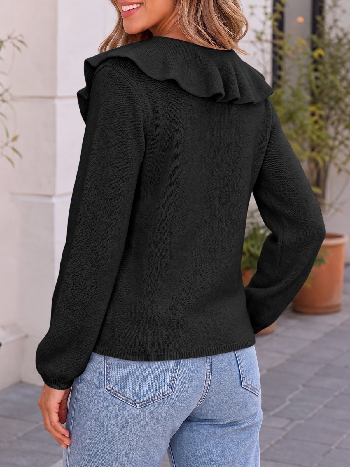 Saodimallsu Womens Ruffle V Neck Sweaters