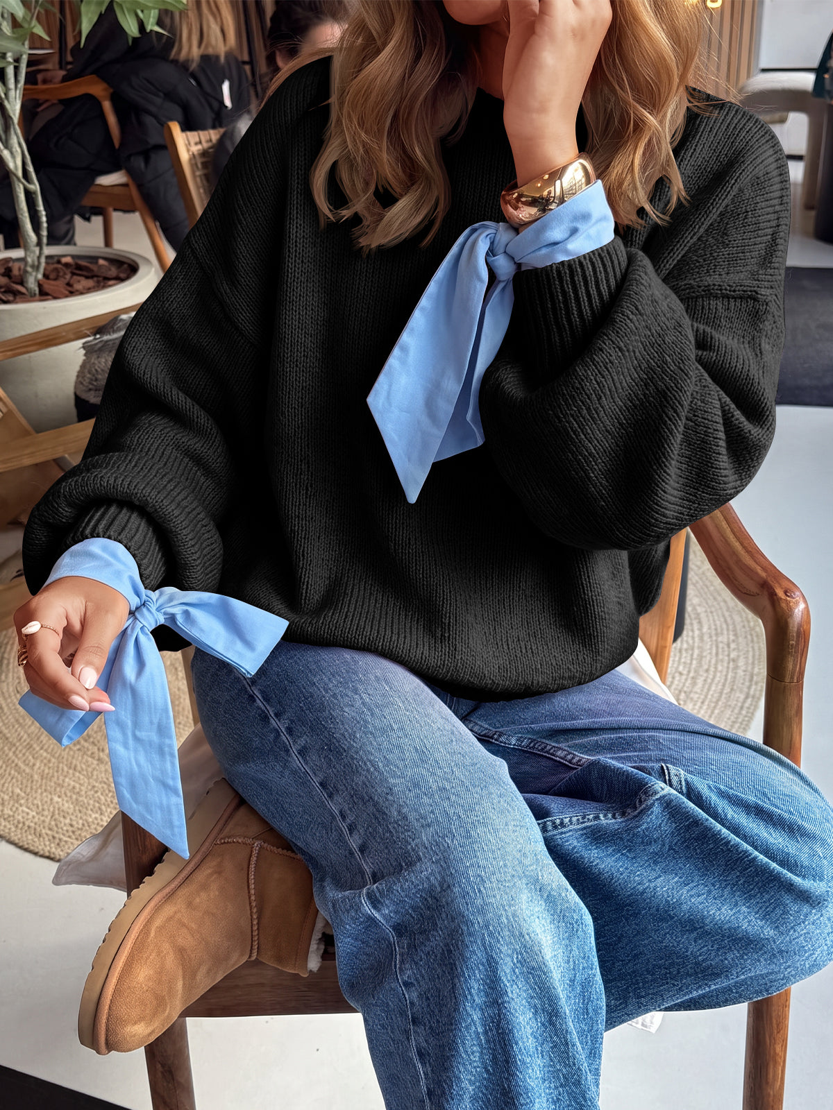Saodimallsu Womens Crew Neck Slouchy Knit Pullover
