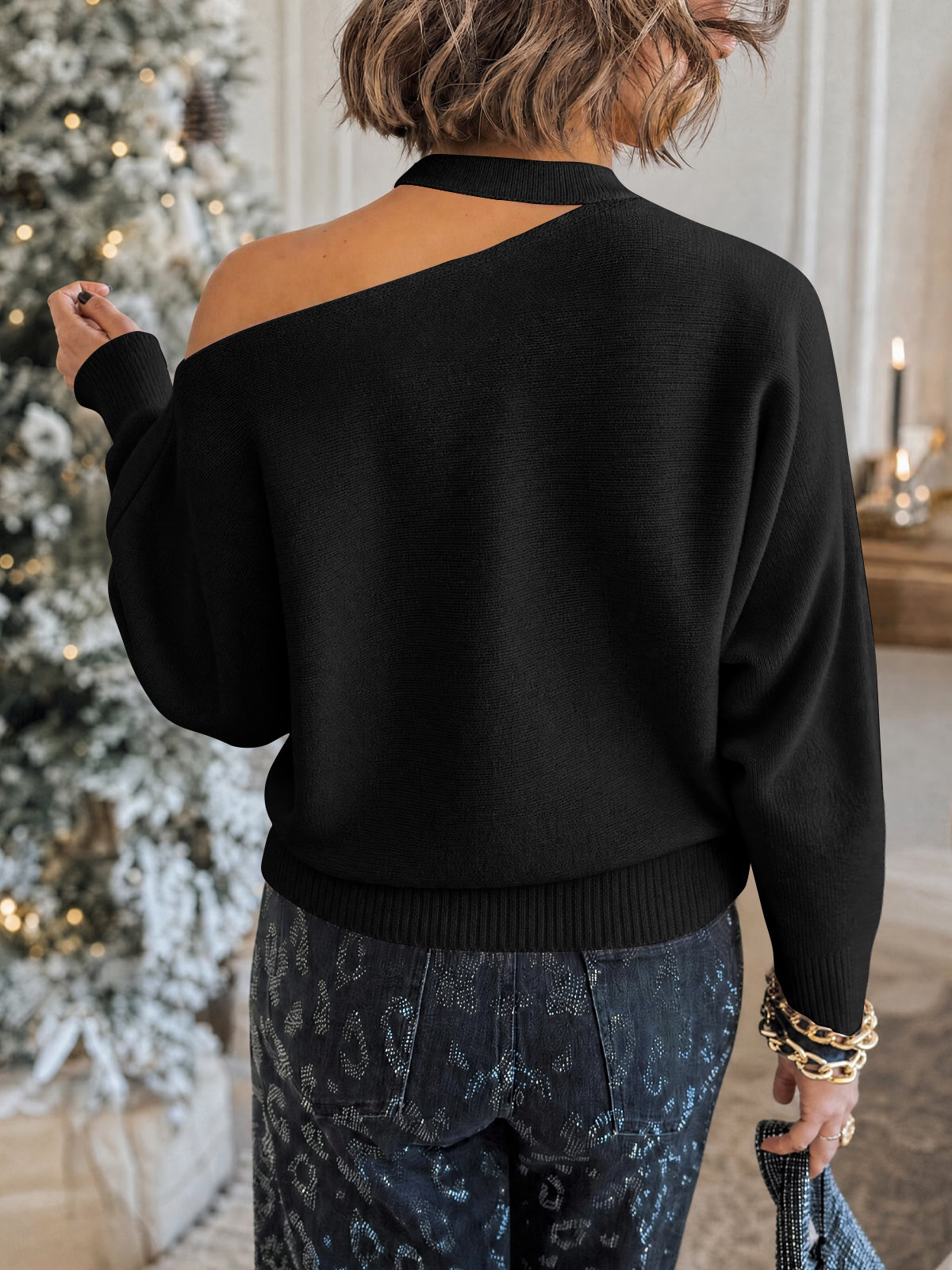 Saodimallsu Womens Off Shoulder Halter Sweater