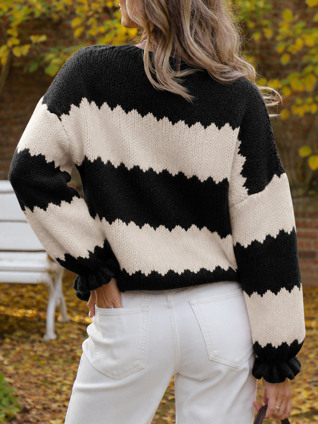 Saodimallsu Womens Striped Color Block Ruffle Sweaters