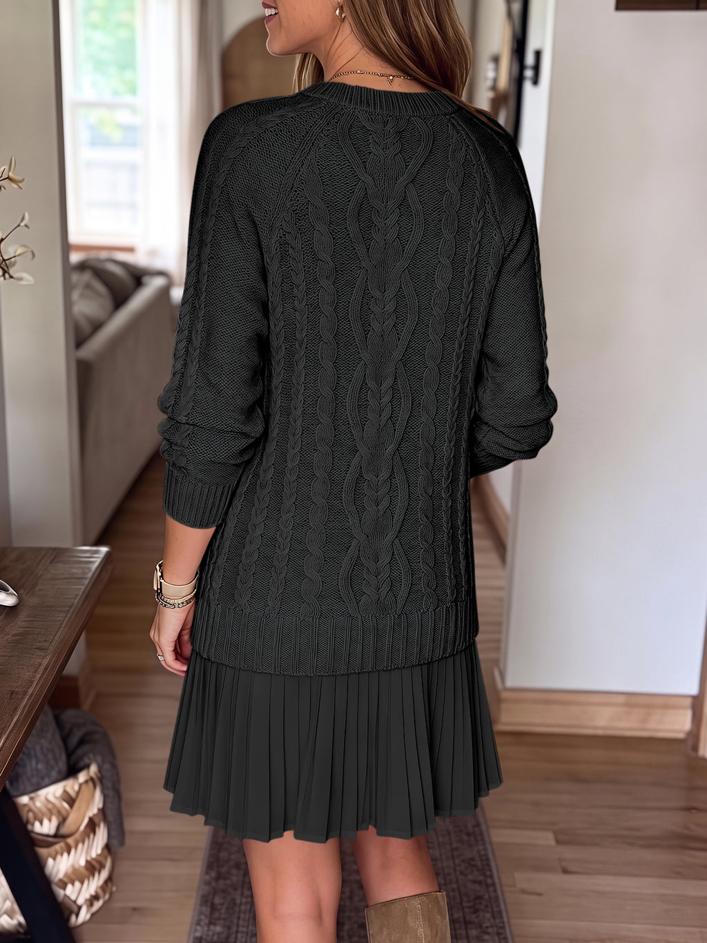 Saodimallsu Women Cable Knit Sweater Dress