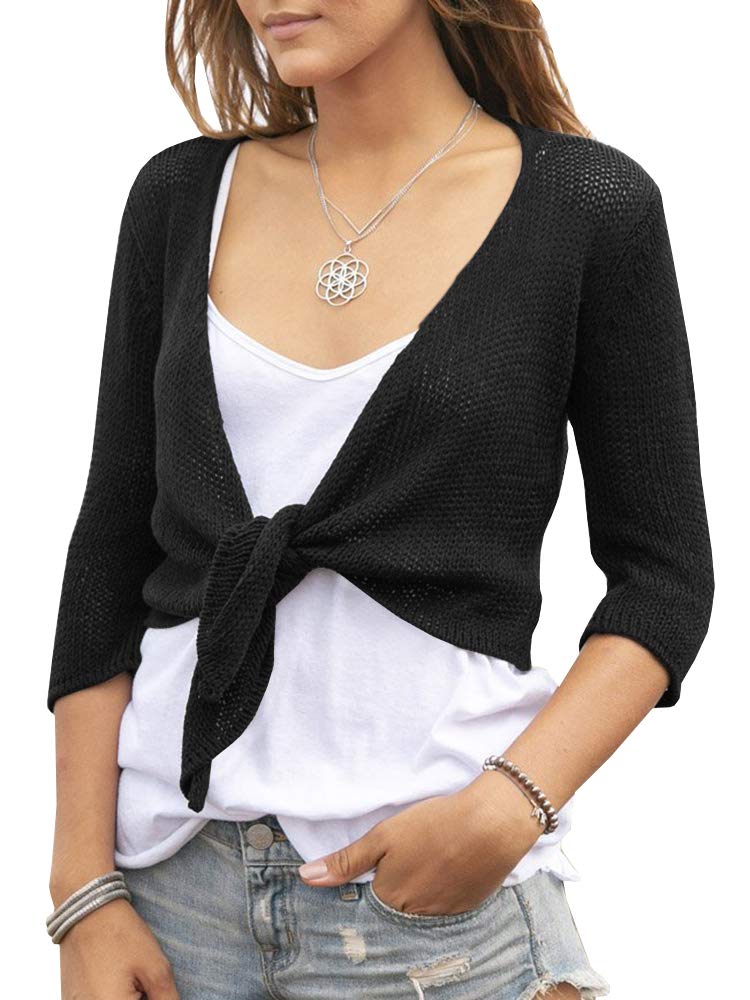 Saodimallsu Womens 3/4 Sleeve Tie Front Shrugs