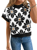 Saodimallsu Womens Floral Short Sleeve Knit Pullover
