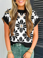 Saodimallsu Womens Floral Short Sleeve Knit Pullover