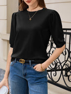 Saodimallsu Womens Puff Sleeve Ruffle Knit Pullover