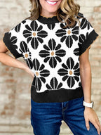 Saodimallsu Womens Floral Short Sleeve Knit Pullover