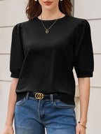 Saodimallsu Womens Puff Sleeve Ruffle Knit Pullover