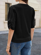 Saodimallsu Womens Puff Sleeve Ruffle Knit Pullover