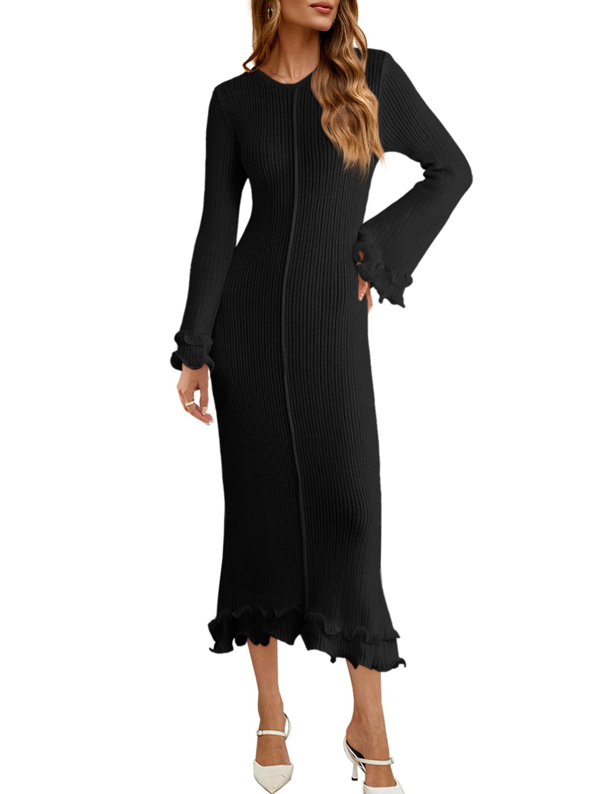 Saodimallsu Womens Bell Sleeve Bodycon Dress