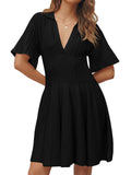 Saodimallsu Womens A Line Pleated Mini Dress