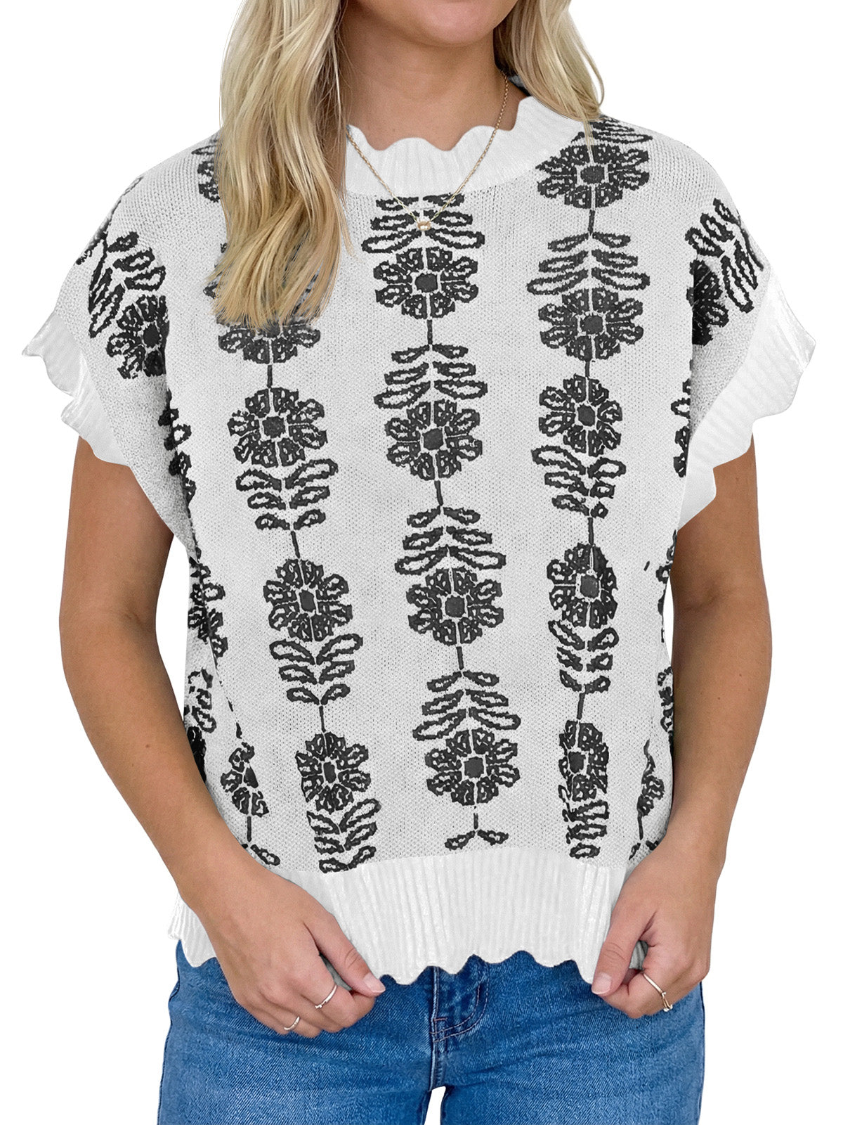 Saodimallsu Womens Cap Sleeve Floral Sweater Vest