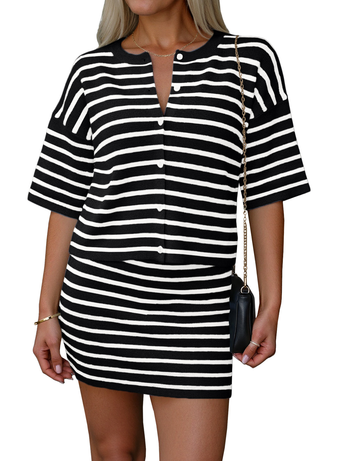 Saodimallsu Womens Striped Knit Two Piece Set