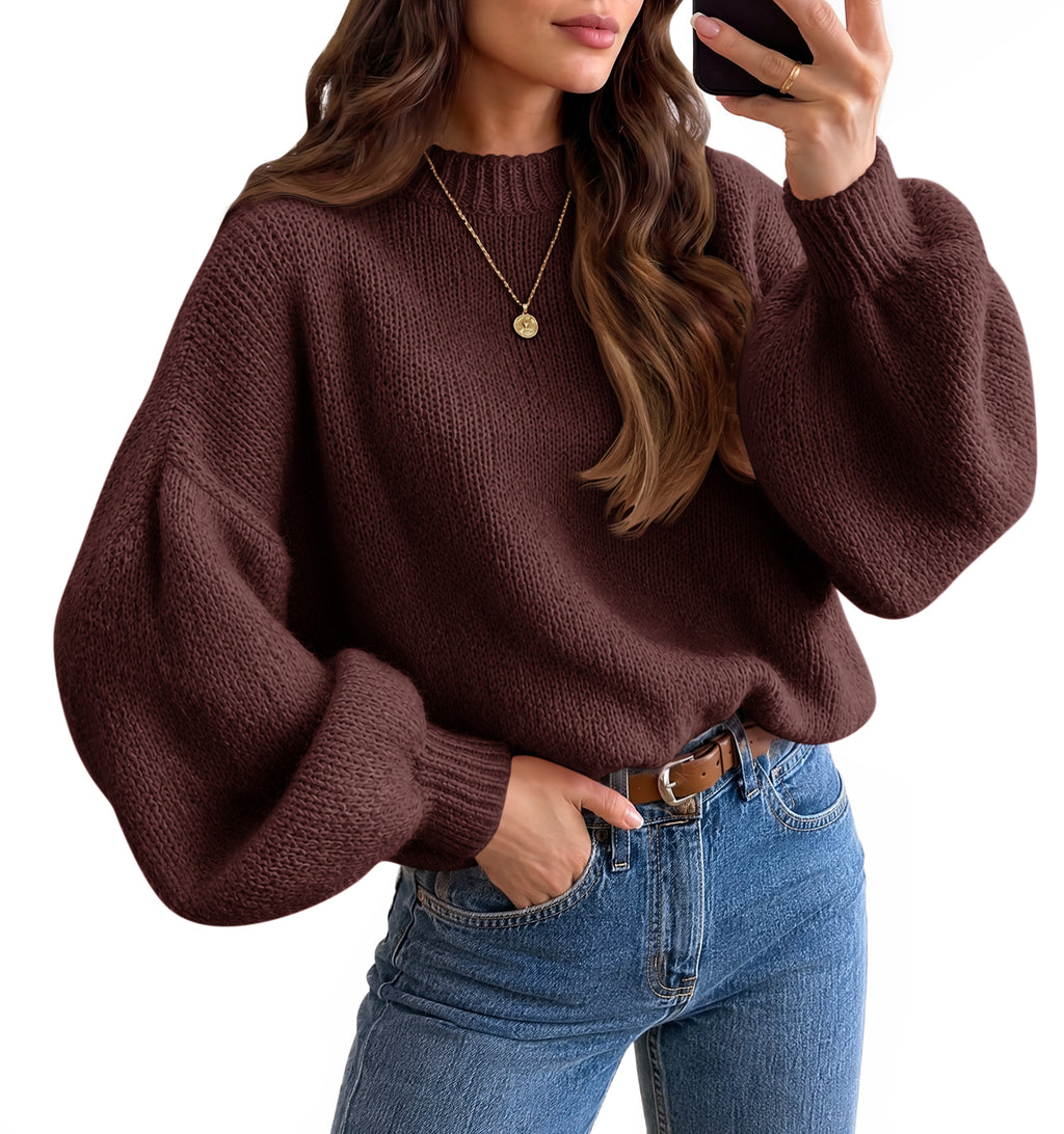Saodimallsu Womens Crew Neck Slouchy Knit Pullover
