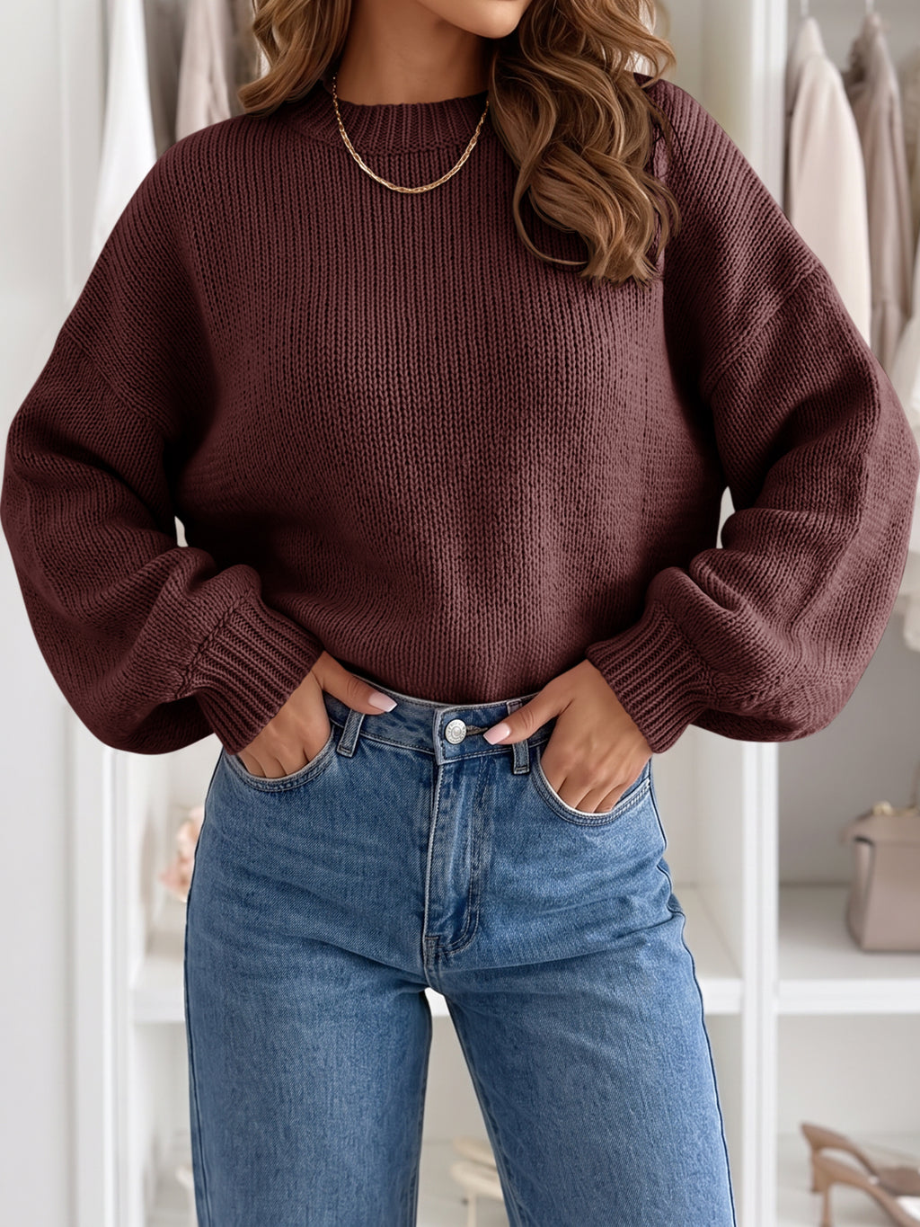 Saodimallsu Womens Crew Neck Slouchy Knit Pullover