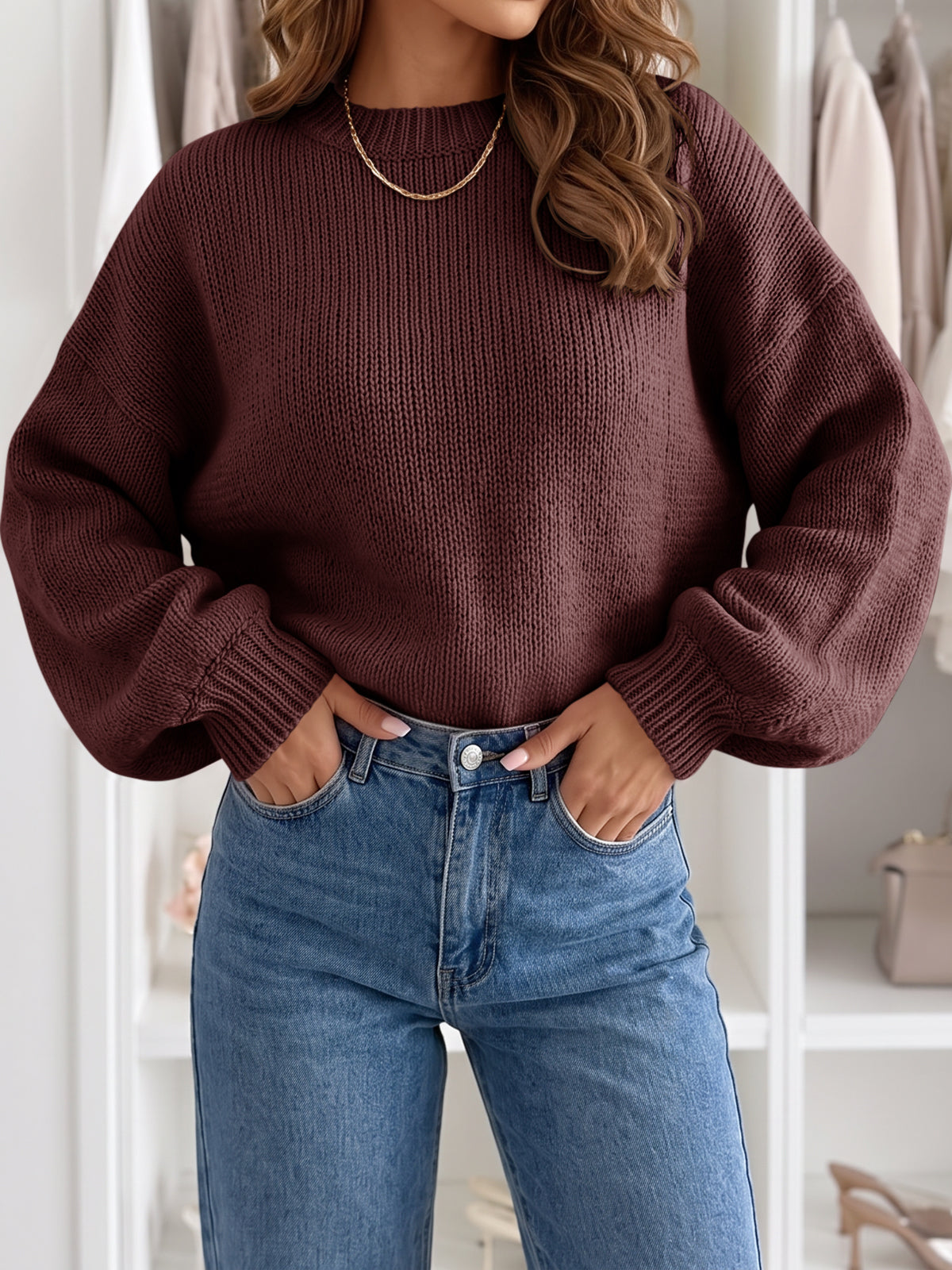 Saodimallsu Womens Crew Neck Slouchy Knit Pullover