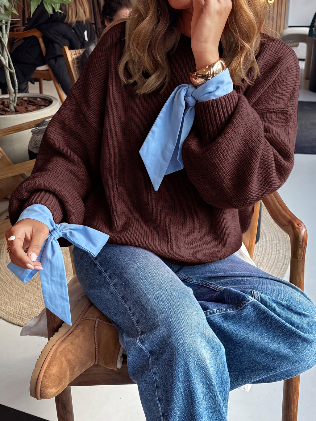 Saodimallsu Womens Crew Neck Slouchy Knit Pullover