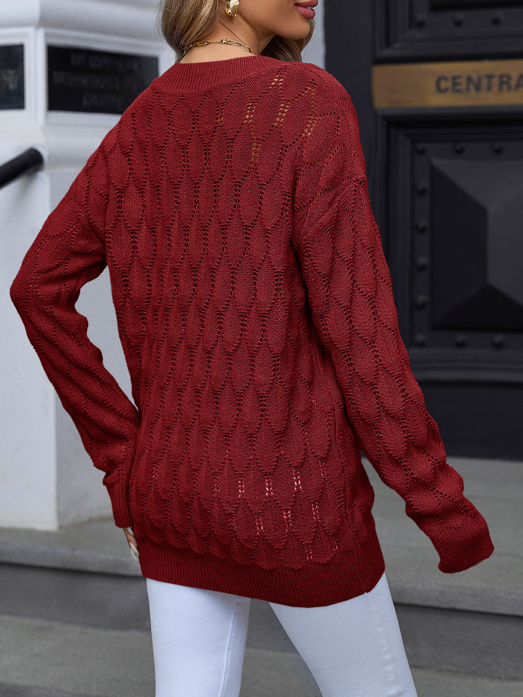 Saodimallsu Womens Crochet V Neck Blouses Sweater