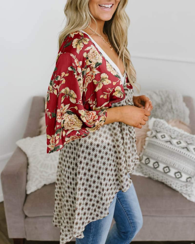Saodimallsu Womens Tie Front Floral Kimono Cardigans