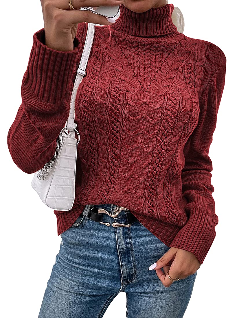 Saodimallsu Women Turtleneck Cable Knit Sweater