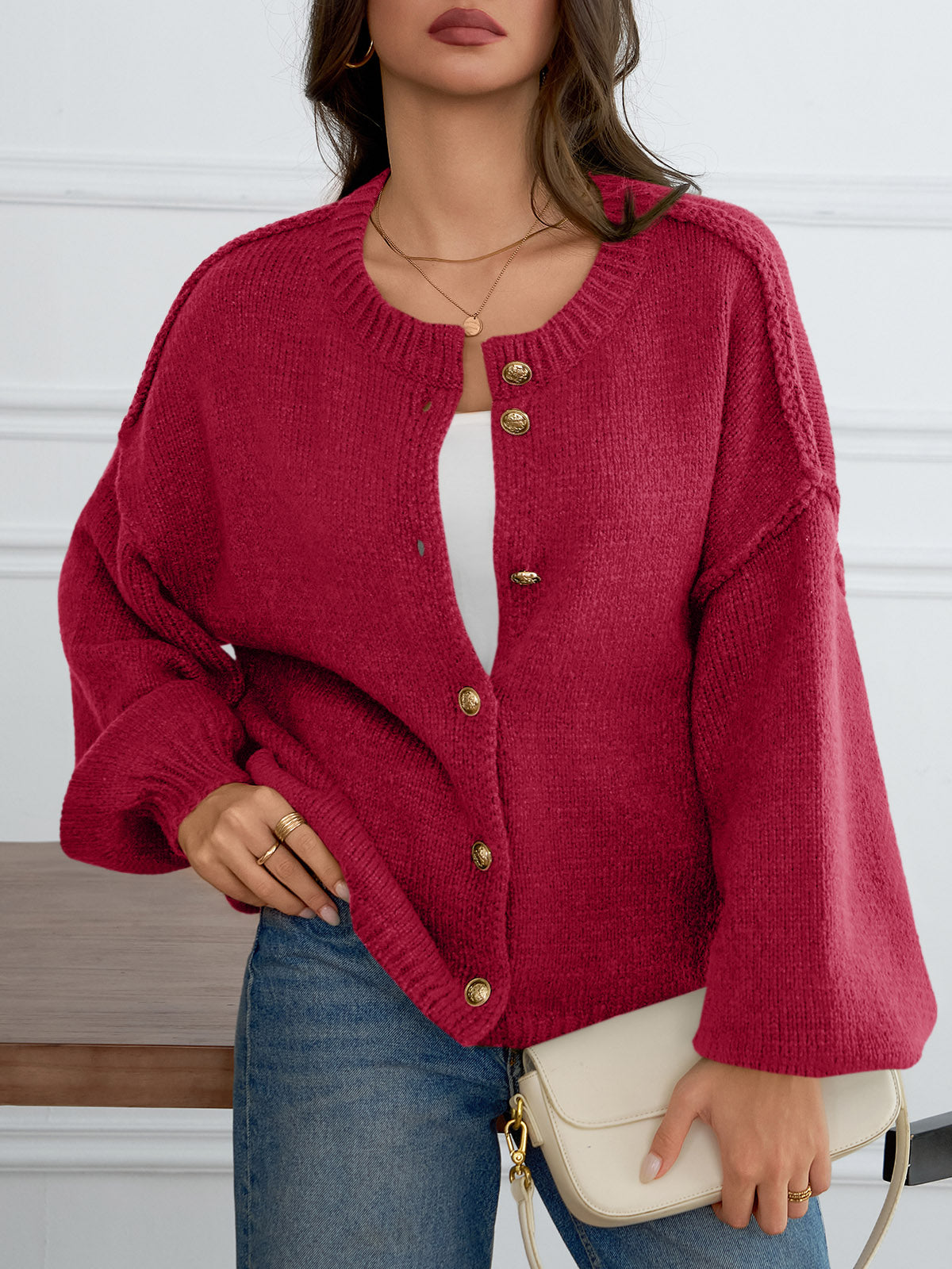 Saodimallsu Womens Button Up Long Lantern Sleeve Cardigans
