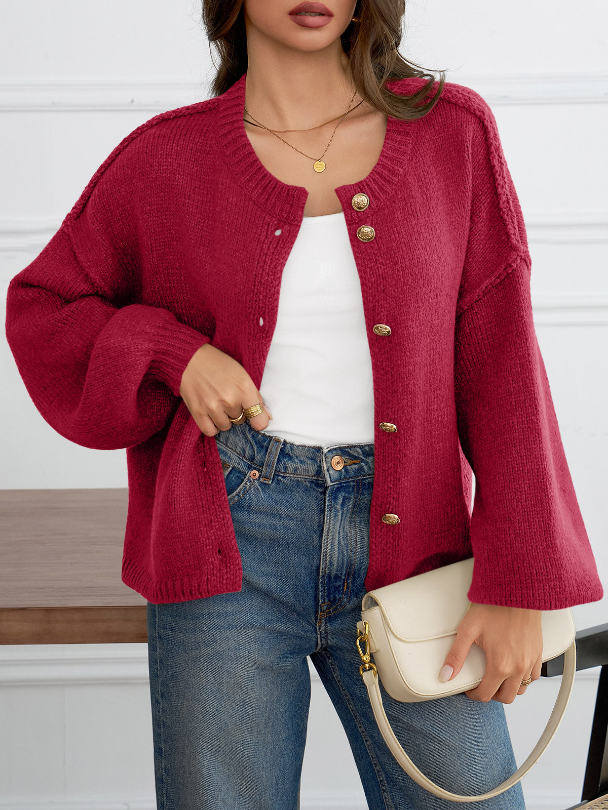 Saodimallsu Womens Button Up Long Lantern Sleeve Cardigans
