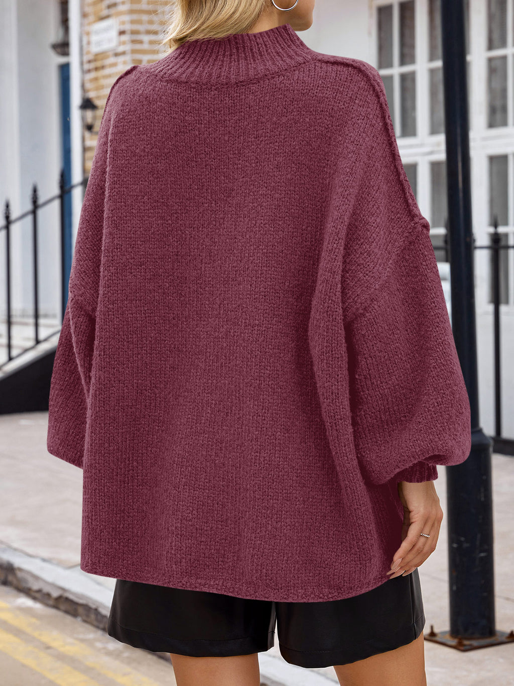 Saodimallsu Wine red Womens Mock Neck Sweater