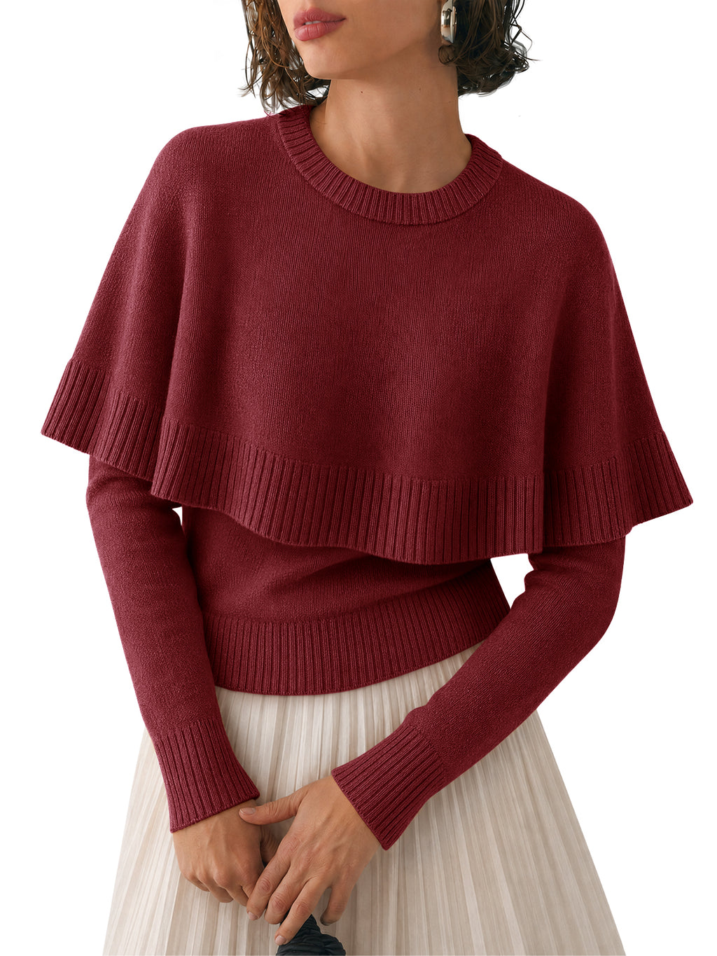 Saodimallsu Womens Poncho Ribbed Knit Sweater