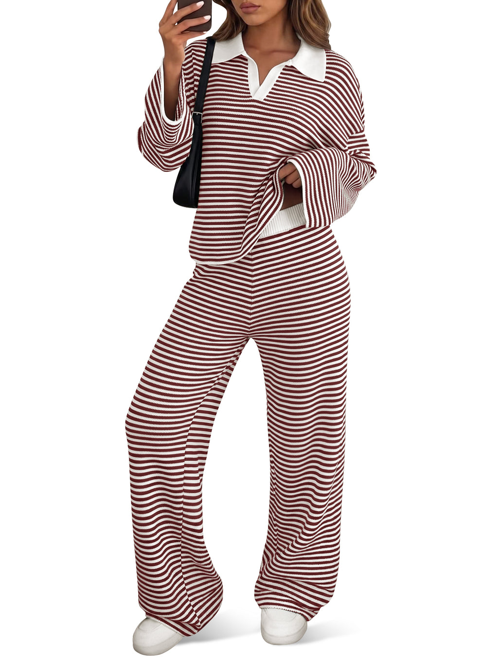 Saodimallsu Womens Striped 2 Piece Knit Outfit