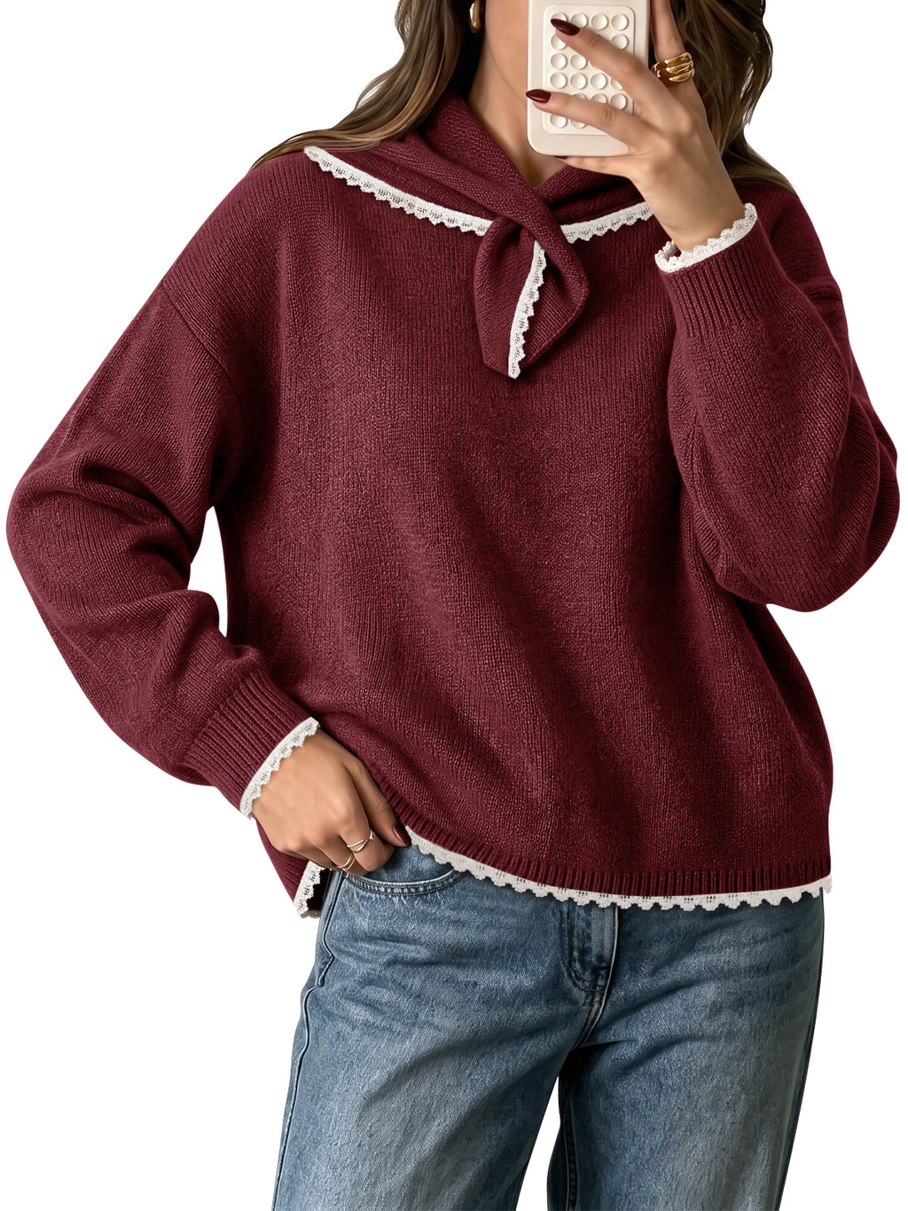 Saodimallsu Womens Scarf Collar Sweater Top