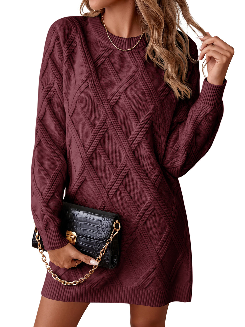 Saodimallsu Womens Cable Knit Fitted Mini Dress