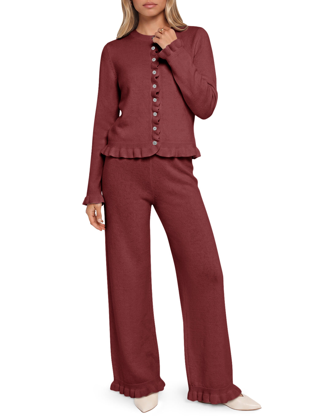 Saodimallsu Women Ruffle Knit Lounge Set