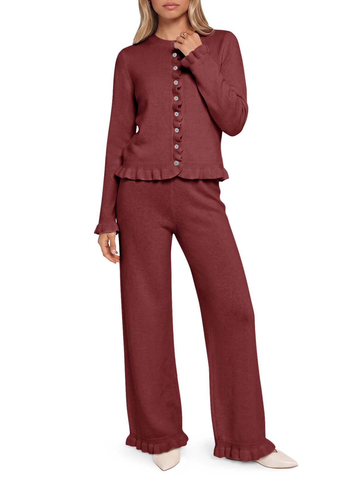 Saodimallsu Women Ruffle Knit Lounge Set