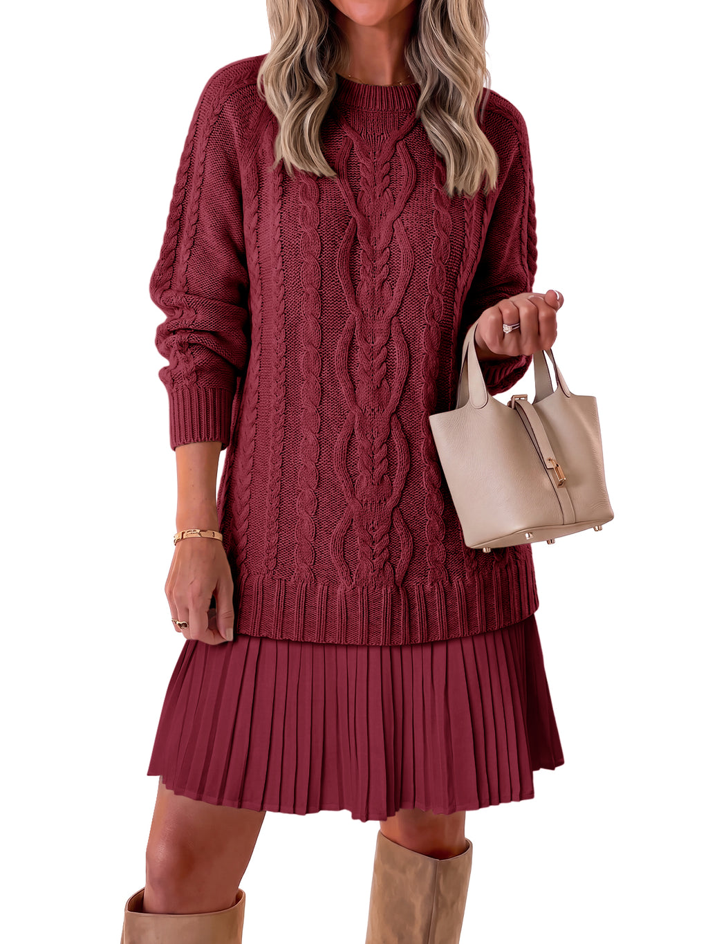 Saodimallsu Women Cable Knit Sweater Dress