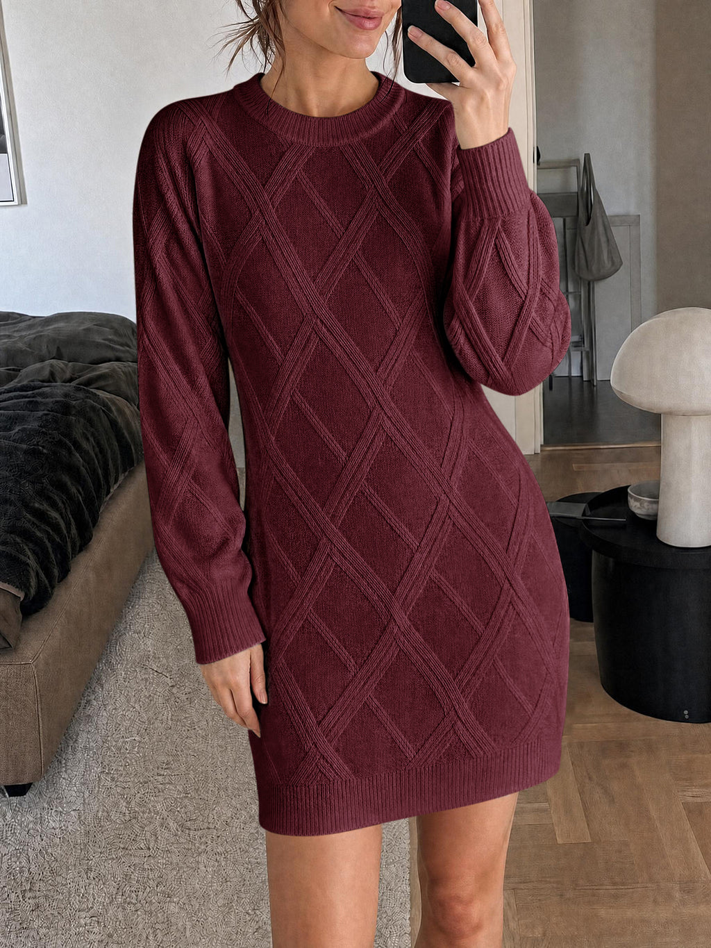 Saodimallsu Womens Cable Knit Fitted Mini Dress