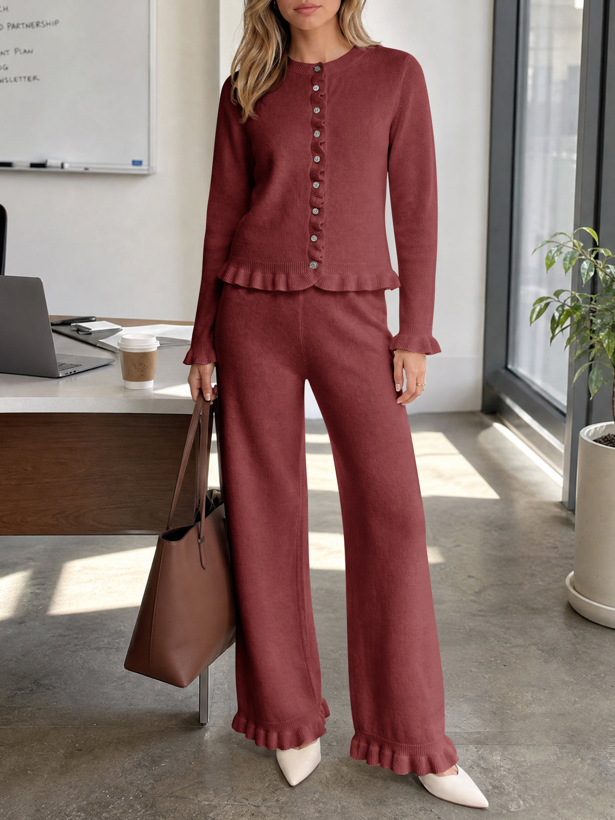 Saodimallsu Women Ruffle Knit Lounge Set