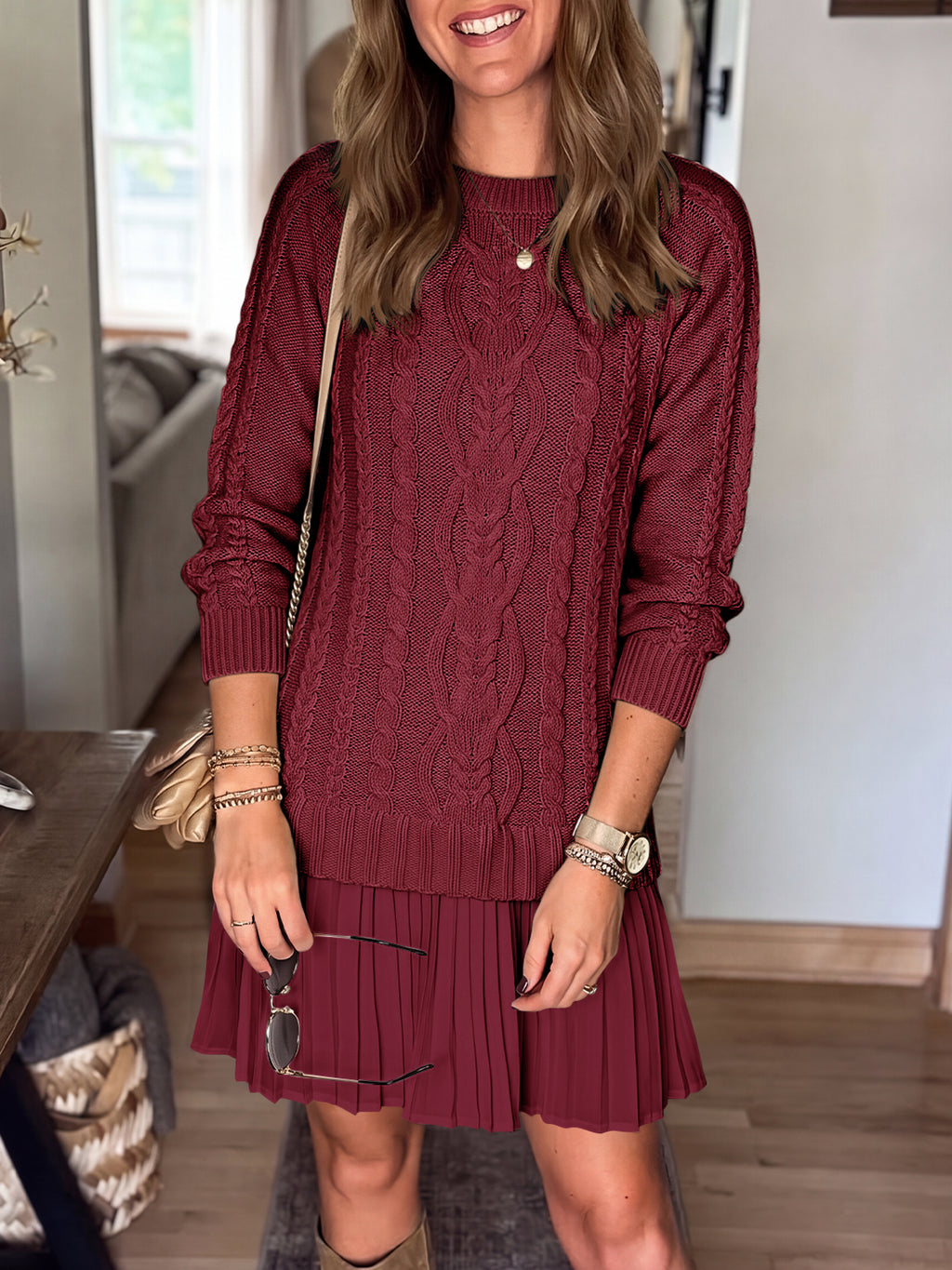 Saodimallsu Women Cable Knit Sweater Dress