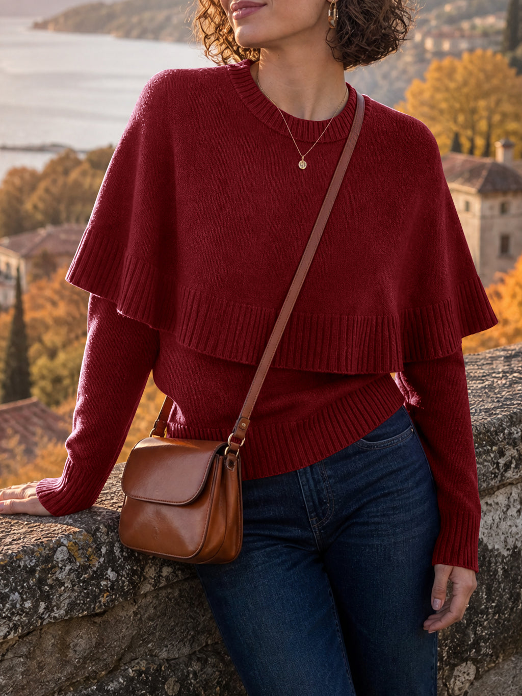 Saodimallsu Womens Poncho Ribbed Knit Sweater