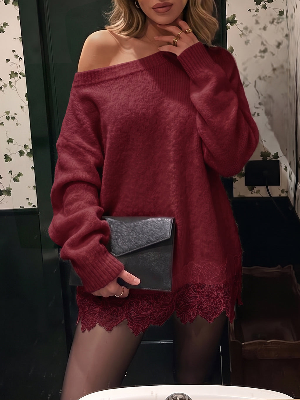Saodimallsu Women Lace Patchwork Sweater