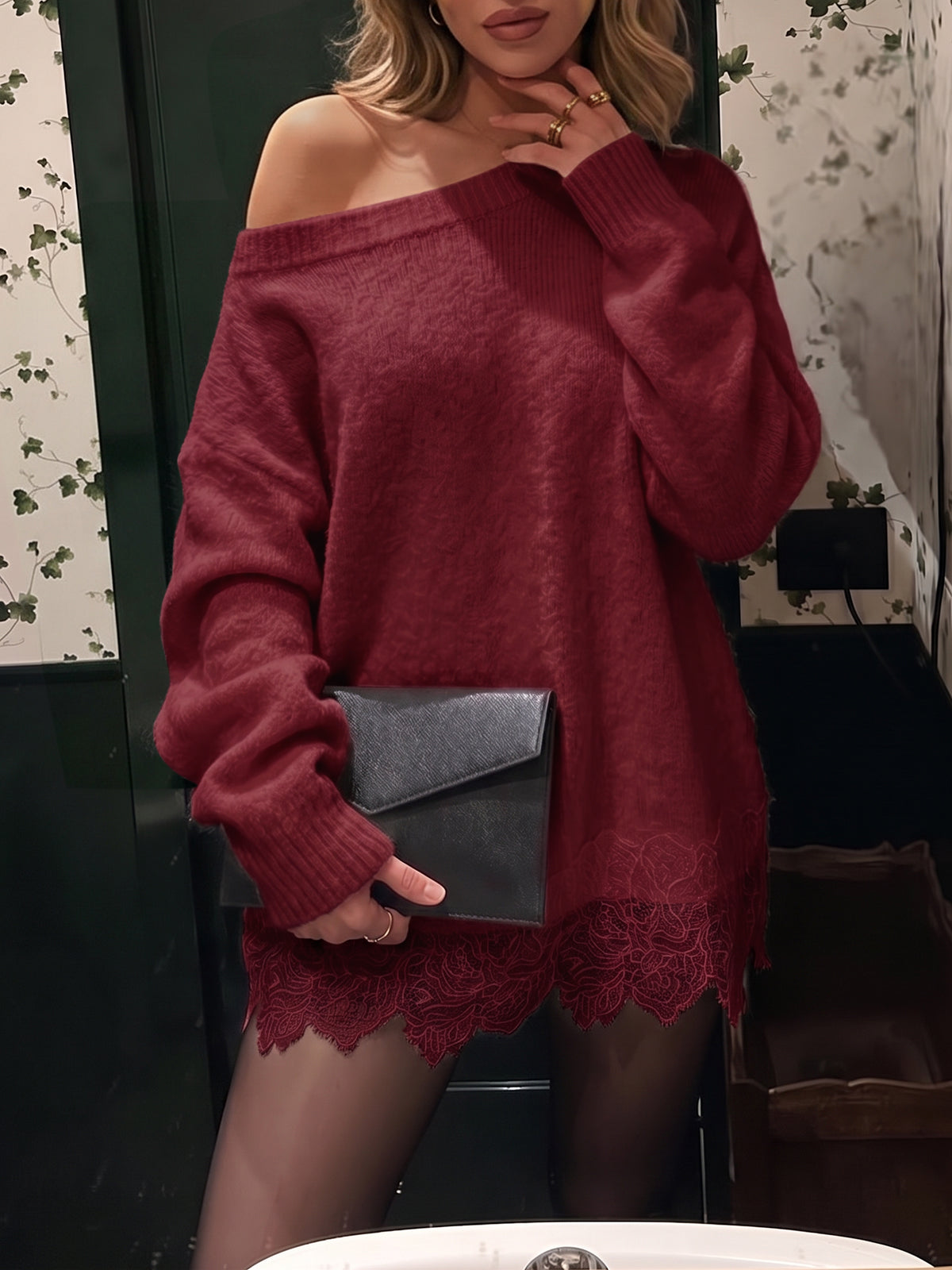 Saodimallsu Women Lace Patchwork Sweater