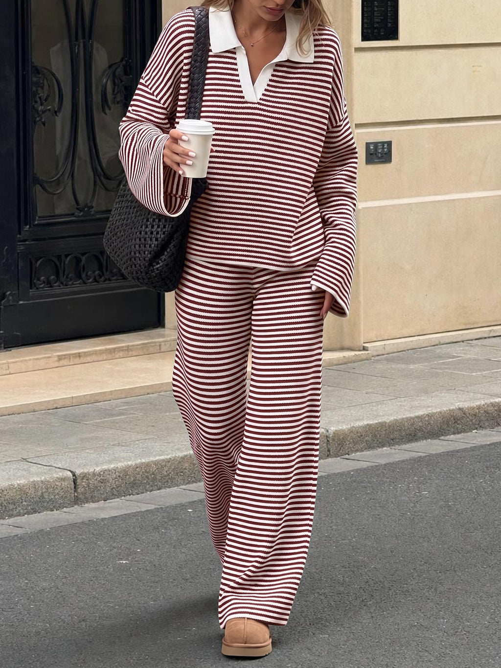 Saodimallsu Womens Striped 2 Piece Knit Outfit