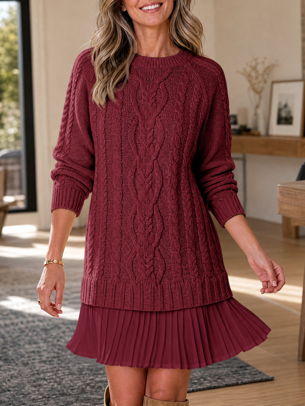 Saodimallsu Women Cable Knit Sweater Dress