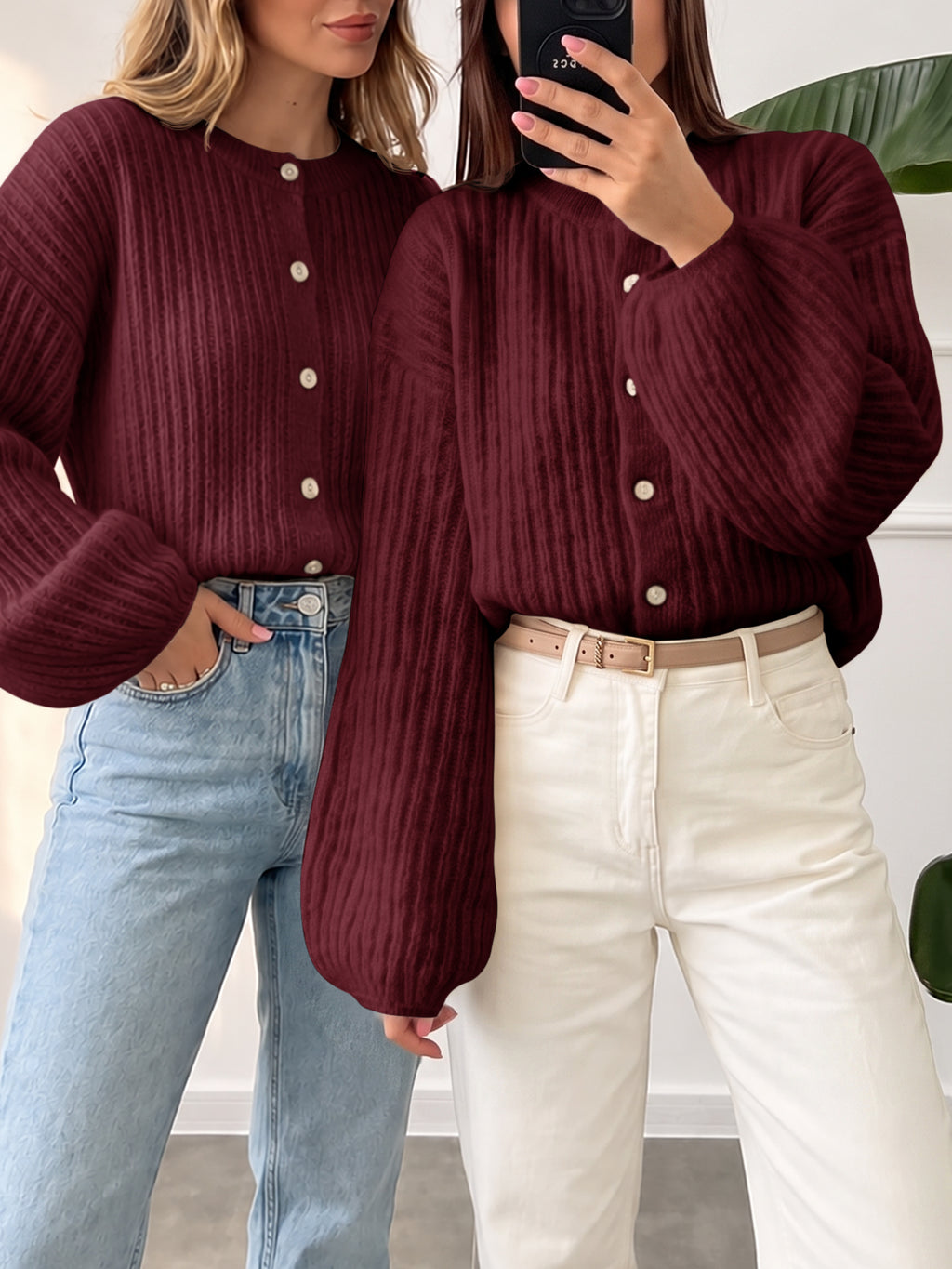 Saodimallsu Womens Lantern Sleeve Button Down Cardigan