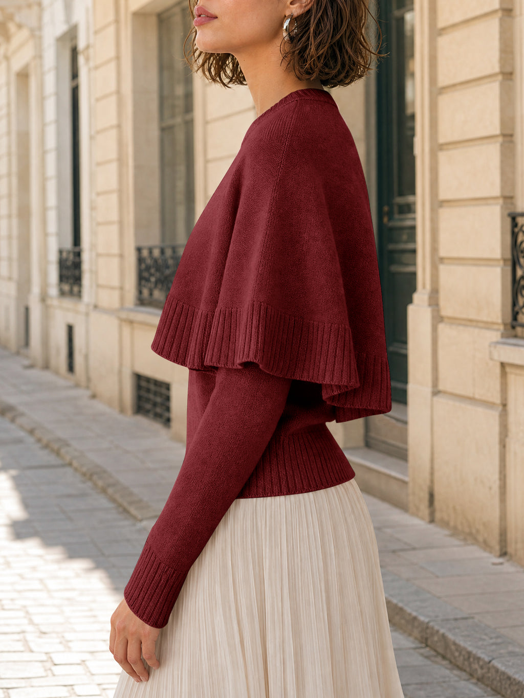 Saodimallsu Womens Poncho Ribbed Knit Sweater