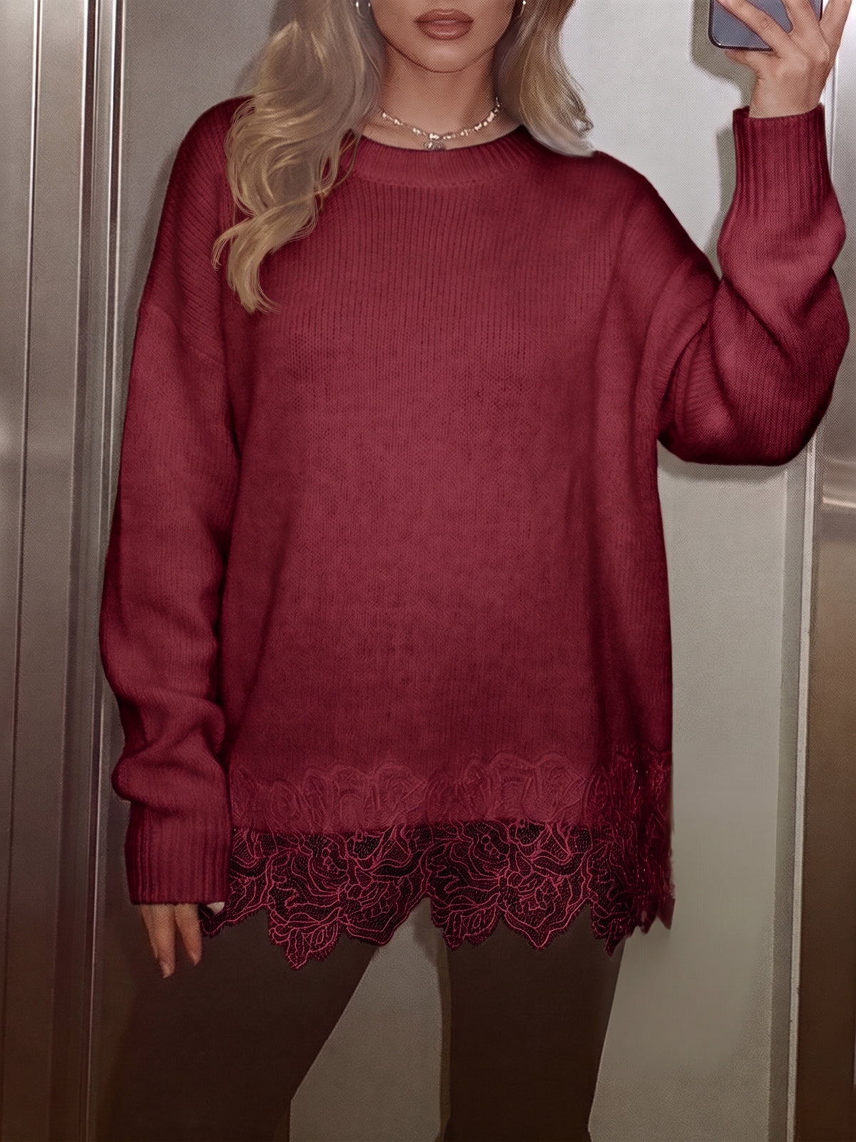Saodimallsu Women Lace Patchwork Sweater