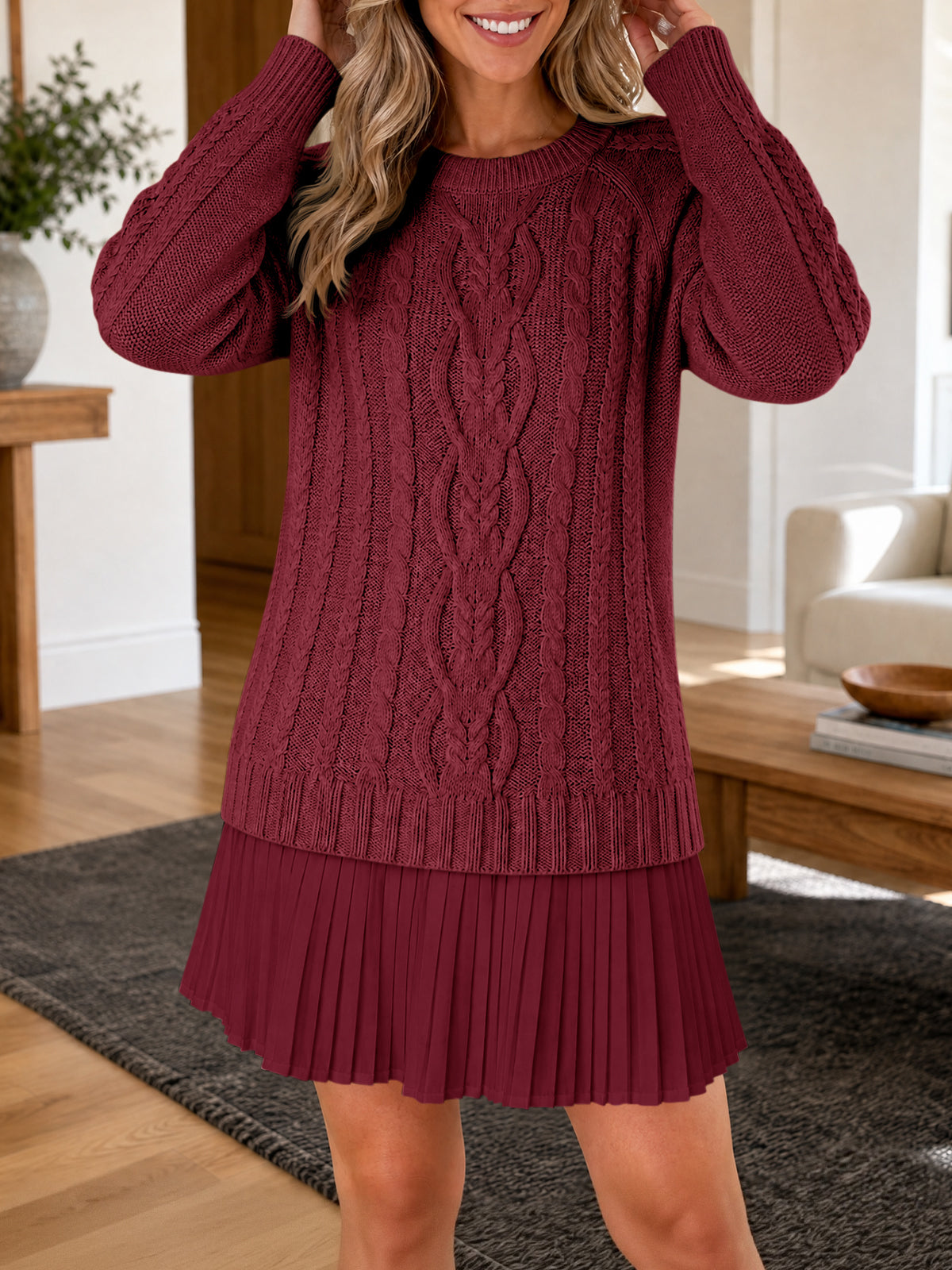 Saodimallsu Women Cable Knit Sweater Dress